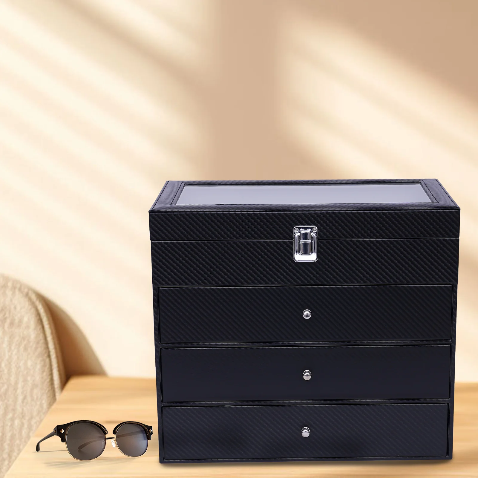

6 Slot Sunglasses Box Case Tray Display Showcase Organizer Jewelry Tray with Cover for Storing Glasses, Sunglasses, Bracelets