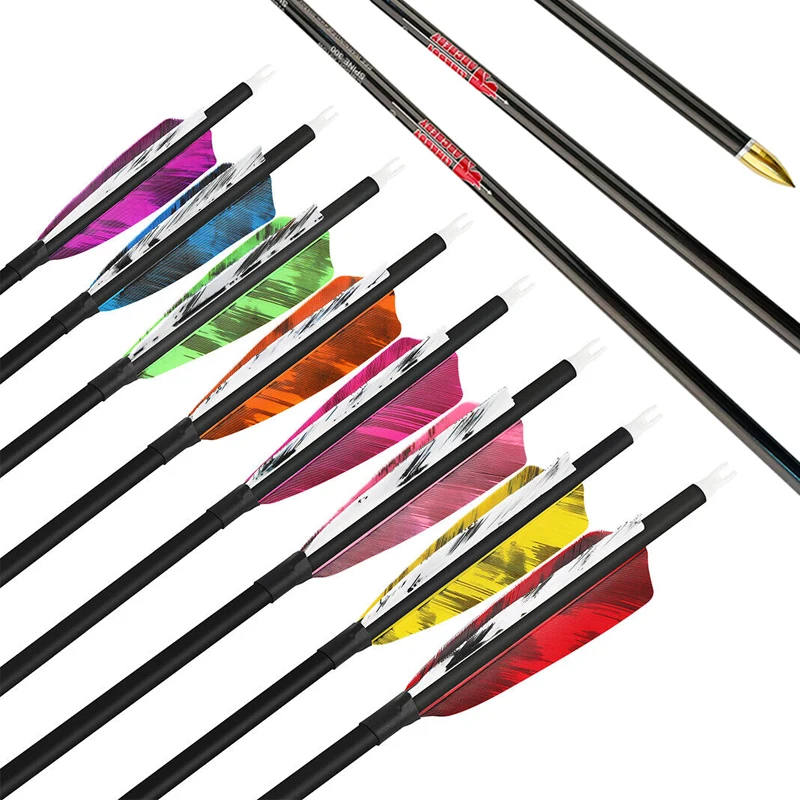 12pcs ID6.2MM Sp500 Archary Carbon Arrows 4inch Turkey Feather 75gr Tips for Compound Bow Hunting