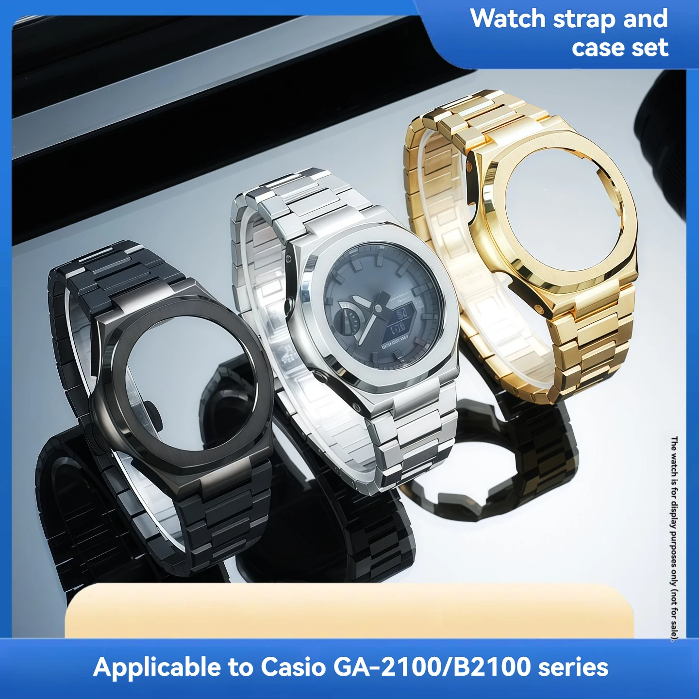 Modified Nautilus Style Stainless steel watch case strap mod kit for Casio GA-2110/2100 series metal case, Rubber  watchband - view 2