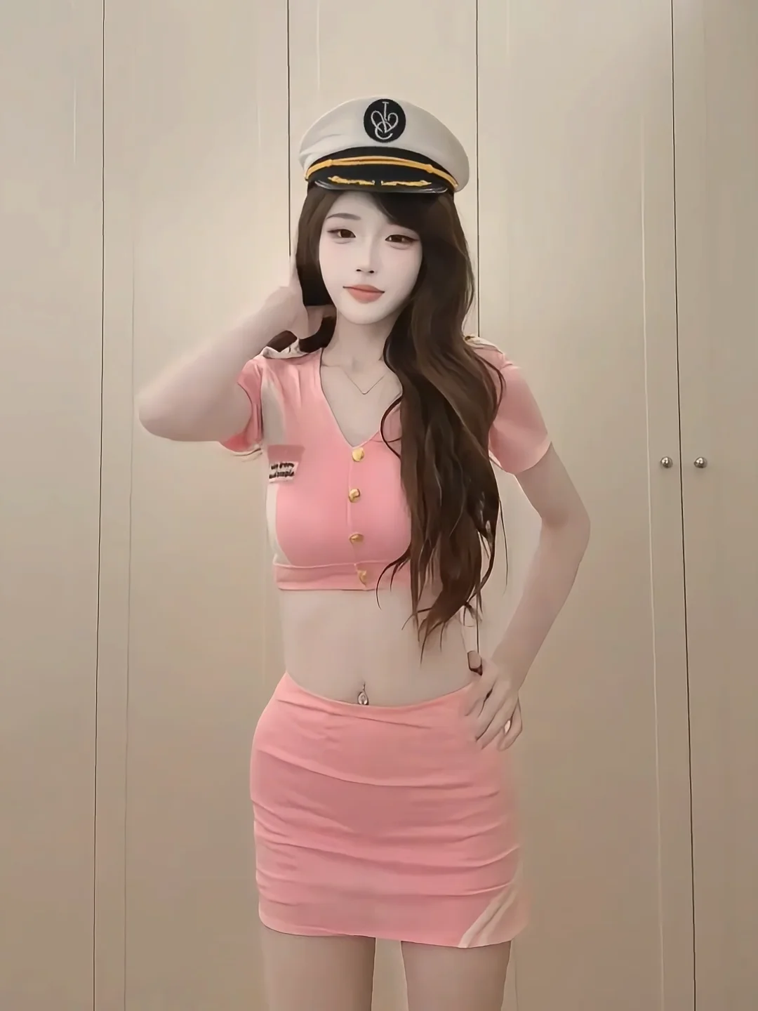 Sexy Short Skirt Two-Piece Set Stewardess Uniform Bar Role-playing Hot Girl Summer Pure Desire Body-hugging  Skirt