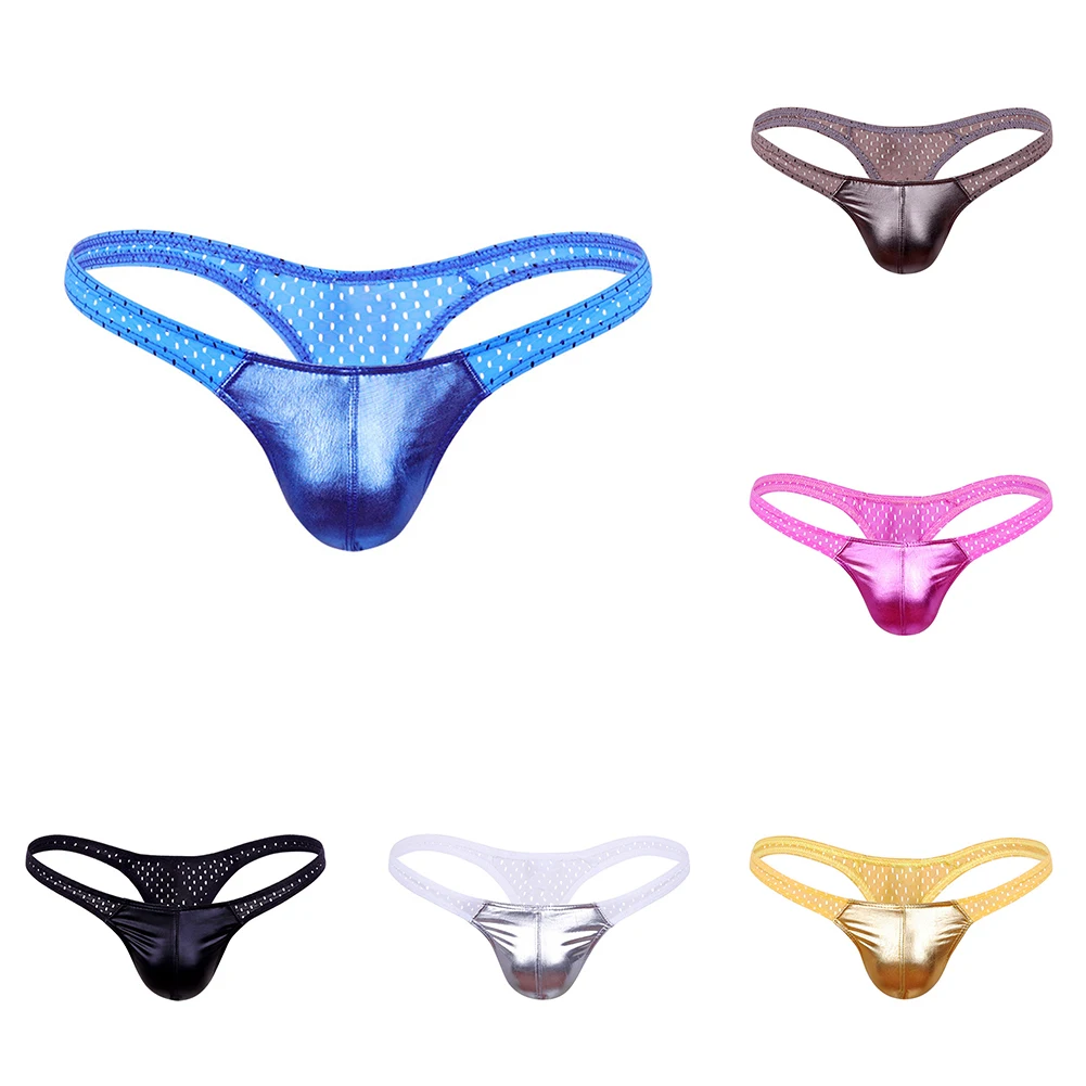 Mens Sexy Wet Glitter Low Waisted G-string Pocket Panty Bottoms