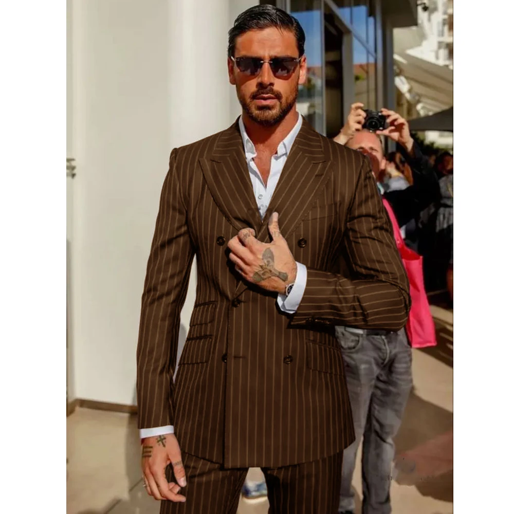 Elegant Suits Summer Strip Suit Two Piece High Quality Casual Suit Set Men\'s Clothing New in Suits and Blazers Male Clothes Coat