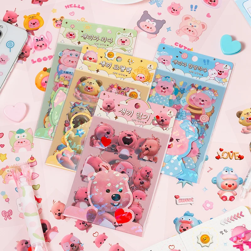 6Pcs/Pack Kawaii Zanmang Loopy Stickers Cute Anime Beaver Phone Water Cup Car Tablet Desktop Waterproof Stationery Sticker Gifts