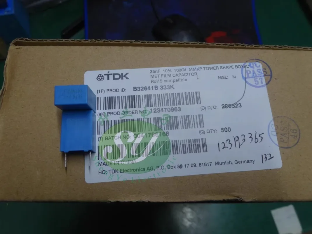 Epcos-薄いフィルムコンデンサ,0.033uf, 1000v, 33nf, 333mm, 10mm,b32641b333k,新品,10個