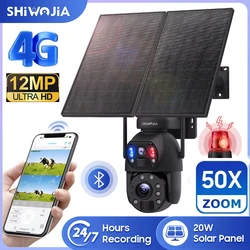 SHIWOJIA 50X ZOOM 12MP 4G Solar Security Camera with 20W Solar Panel 20000mAh Battery Outdoor WIFI Solar Powered Surveillance