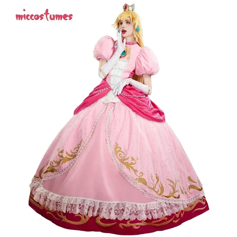 

25COSMiccostumes женский персиковый костюм для косплея платье с фартуком и цепочкой на талии женский костюм принцессы для косплея