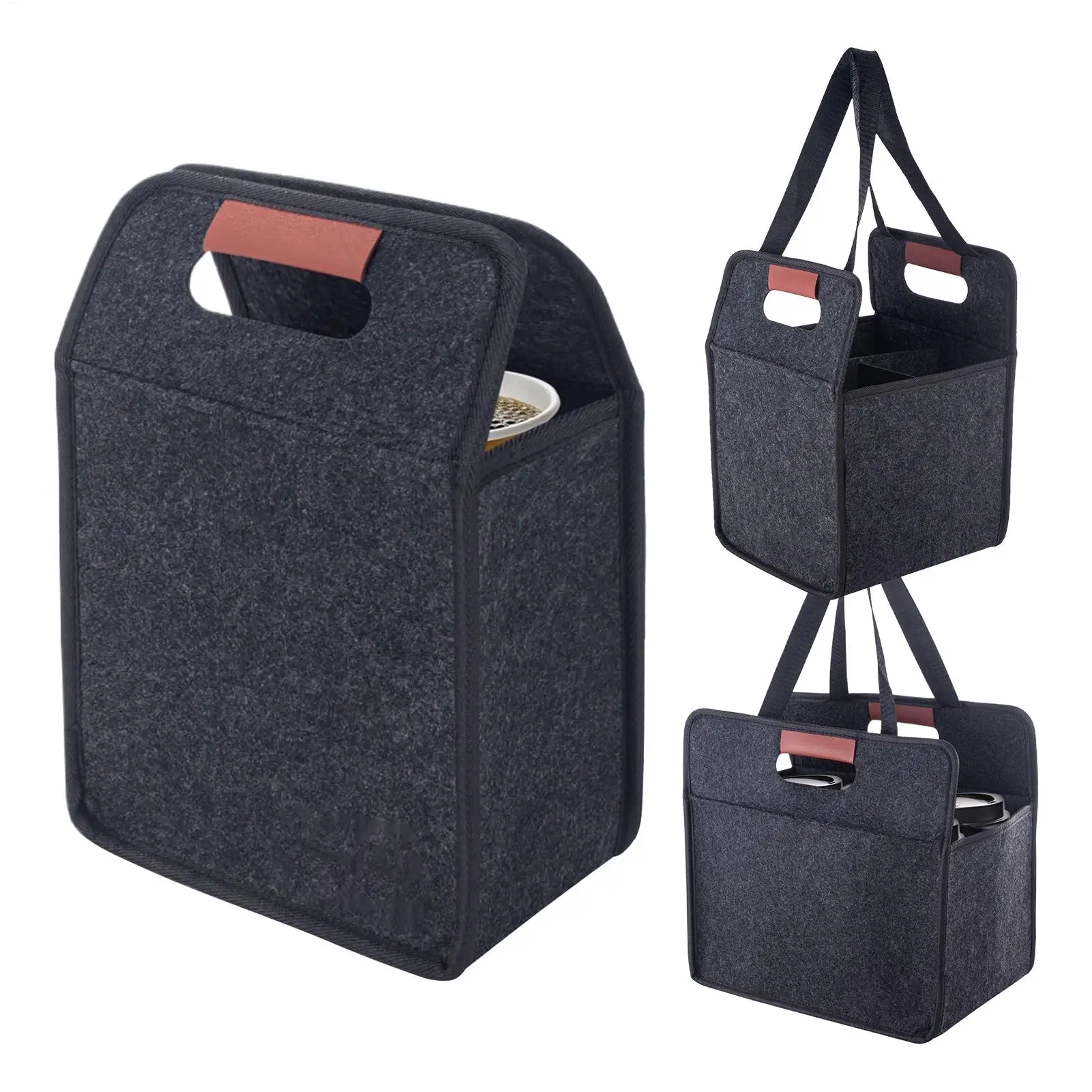 Reusable Drink Cup Carrier, Foldable Tote Bag With Handles High quality felt Transparent side bag for Daily Commute CarTravel