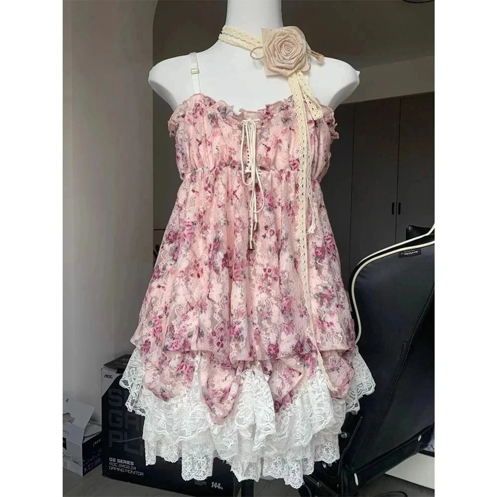 2025 Summer French Style Floral Blouse Woman Chiffon Casual Sexy Tops Sweet Korean Fashion Ruffled Tops Spicy Girls Cyaru