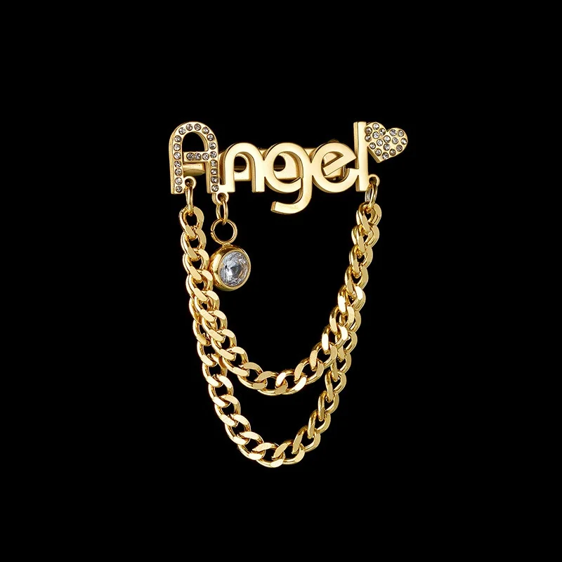 Lateefah Stainless Steel Name Brooch DIY Personalized Simple Diamond Encrusted Alphabet Couple Memorial Pin Jewelry