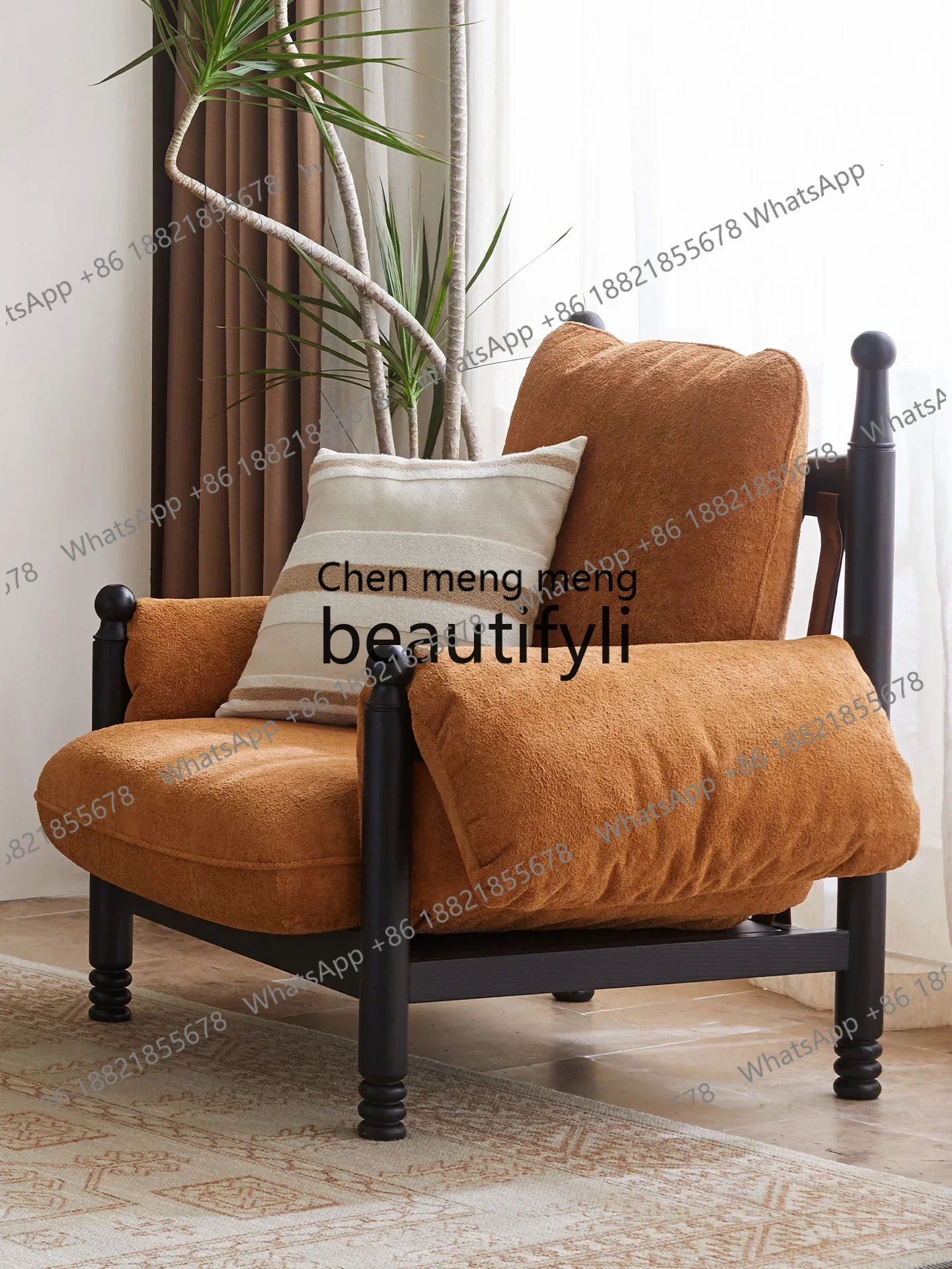 zS173z1xFrench retro solid wood sofa small apartment living room home single sofa balcony tiger chair