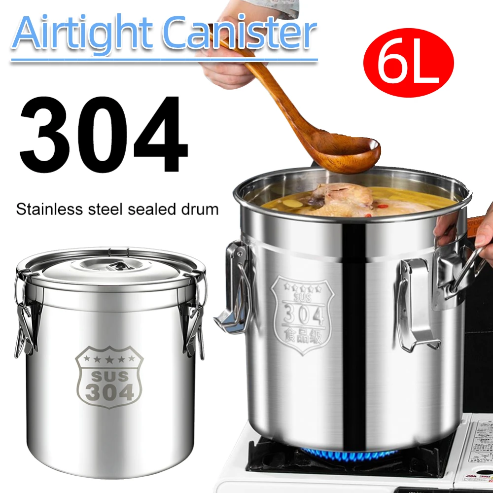 

6/12/21L Stainless Steel Food Oil Sugar Milk Storage Bucket with Seal Lid with Handles for Household Kitchen Bar Restaurants