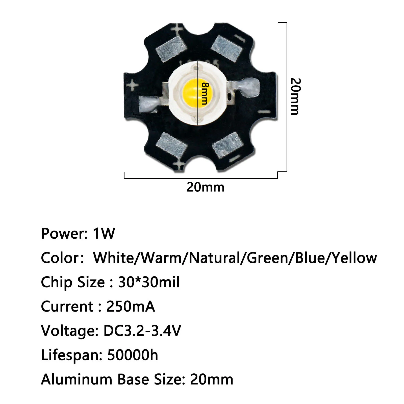 10pcs a lot 1W 3W White/Warm White High Power LED Lamp Bead For Flashlight Lights Bulb Chip+20MM Radiator Aluminum Base For DIY