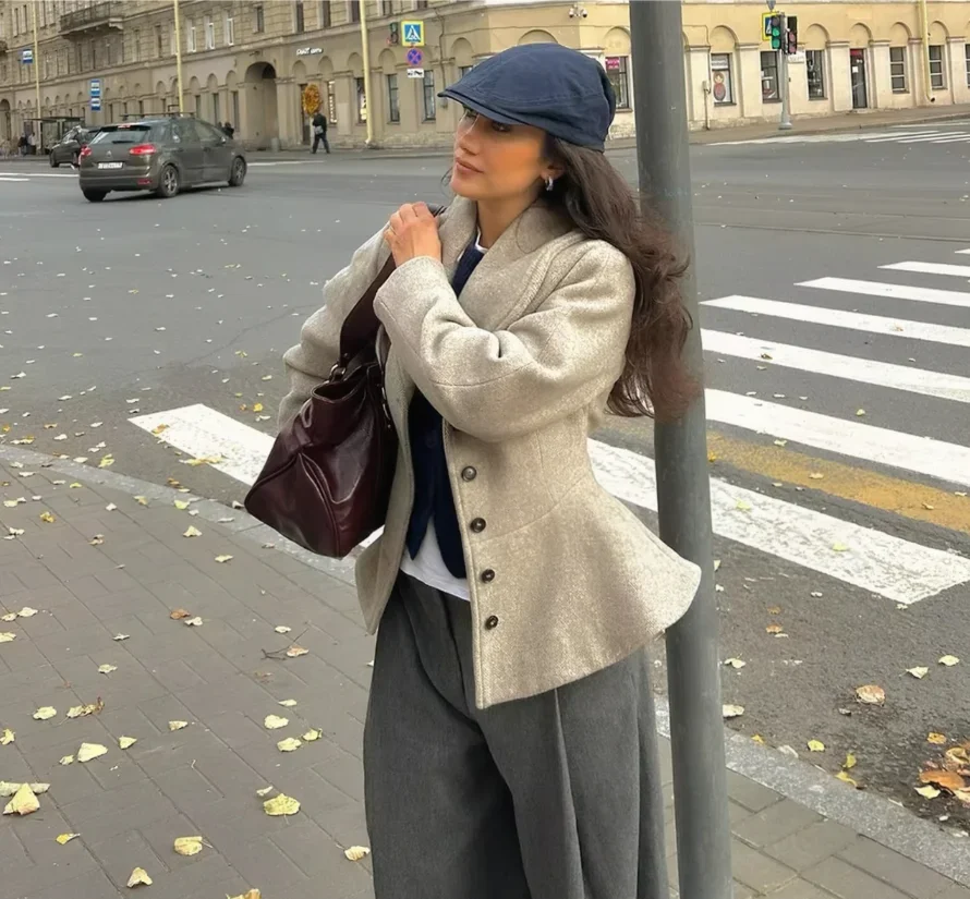 Women New Chic Fall Winter Commute Elegant Lady Party Jacket Trendy High Street Lapel Jacket Single Breasted Jacket