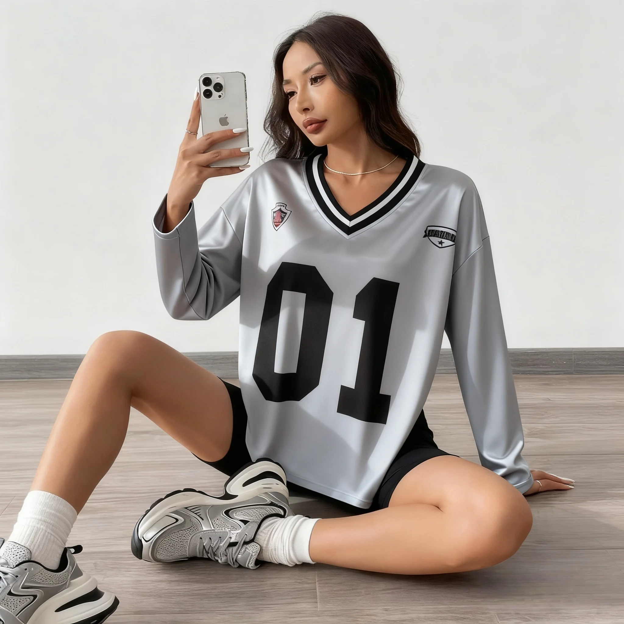 Spring and Autumn Winter Long Sleeved T-shirt Sexy Jersey Style Number 01 American Street Ladies Lazy Style 3D Large Adult Top