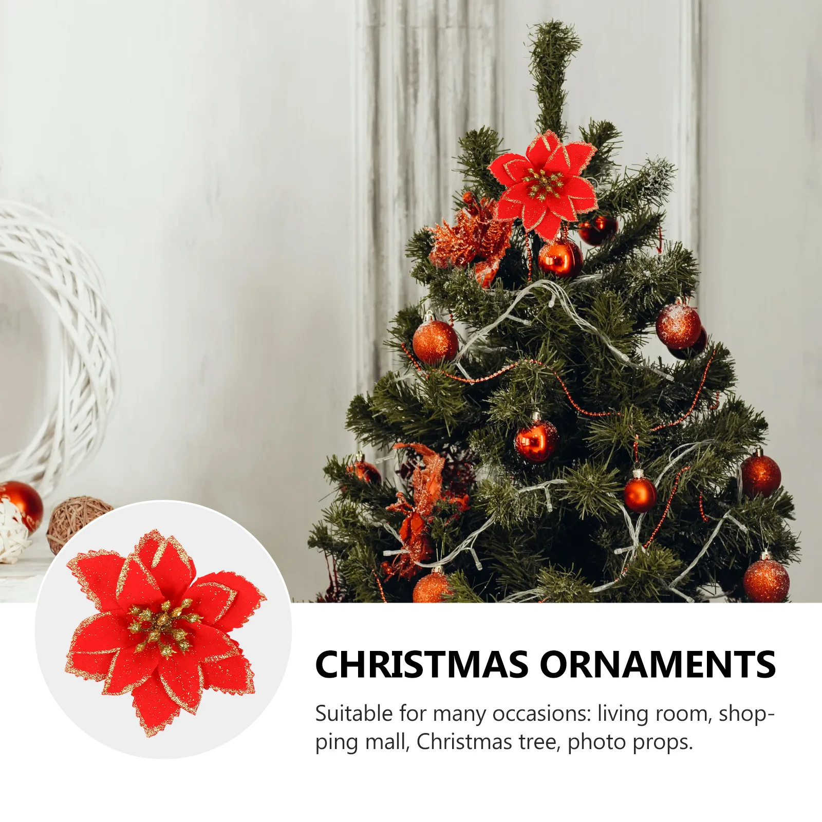 

24pcs Christmas Decor Lifelike Christmas Simulation Flower Artificial Flower For Party Home Mall Decoration Festival Ornament