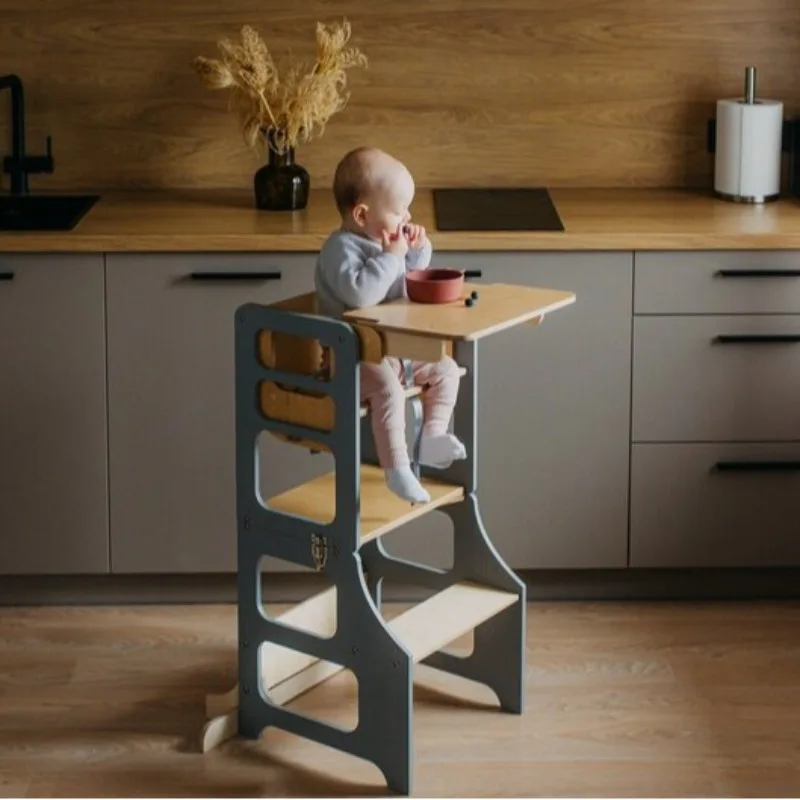 برج تعلم مونتيسوري من الخشب الصلب، طاولة تغذية الأطفال الإبداعية، طاولة غسيل للأطفال، مسند للقدمين