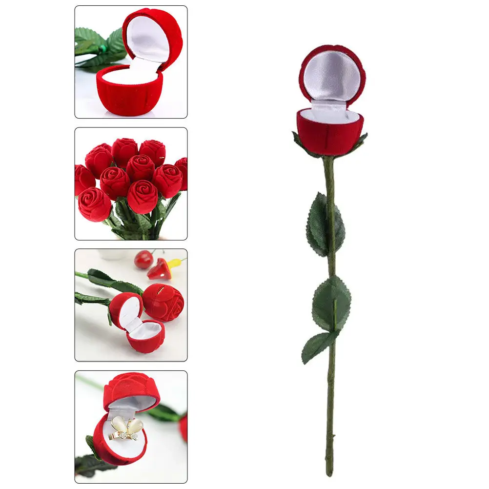 1Pcs Simulated Rose Ring Box Elegant Floral Jewelry Storage Container for Wedding Ceremony Proposal Valentine's Day Anniversary