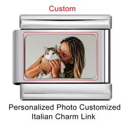 GEMOSA 1pc Personalization Customized Photo Picture Logo Italian Charm Link Fit 9mm Stainless Steel Bracelet DIY Beads Jewelry