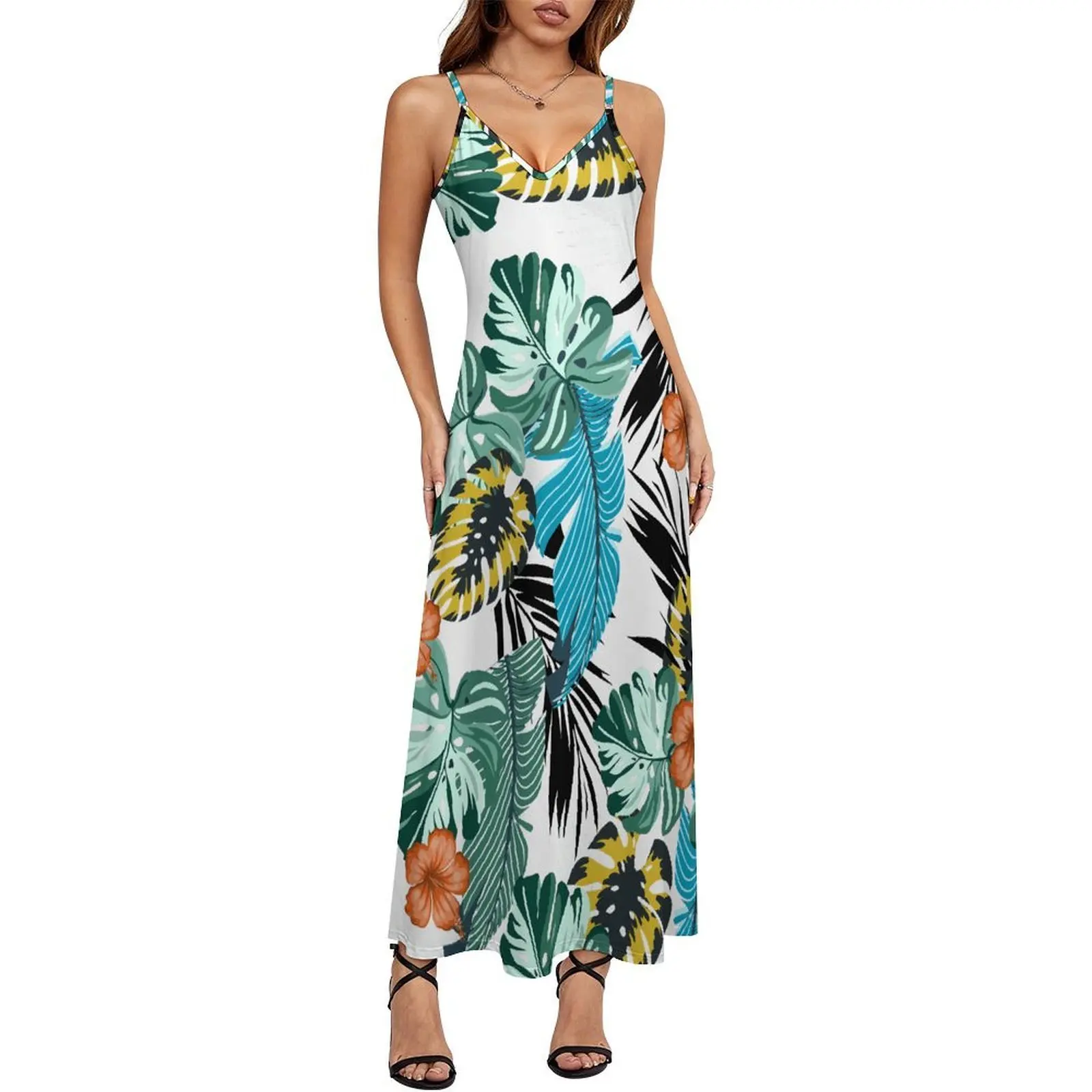 Polinezyjska sukienka damska z kwiatowym wzorem, na lato, luźna, z dekoltem typu halter, długa sukienka na zamówienie, wzór 2025, nowość.