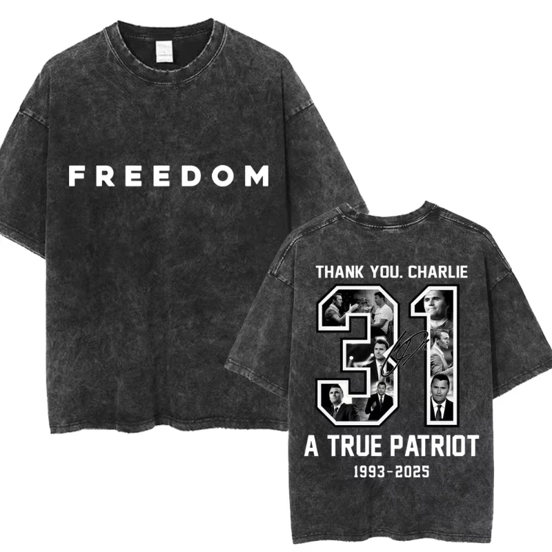 

Justice for Charlie Kirk Freedom Washed T Shirt Fashion Men Women Vintage T Shirts Oversized 100% Cotton Casual Tees Streetwear