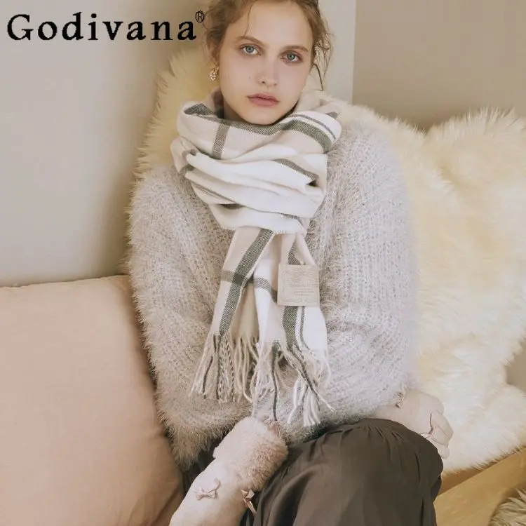 

Japanese Style Sweet Fashion Versatile Casual Plaid Scarfs Autumn and Winter Women's Warm Soft Scarf Female Shawl 2025