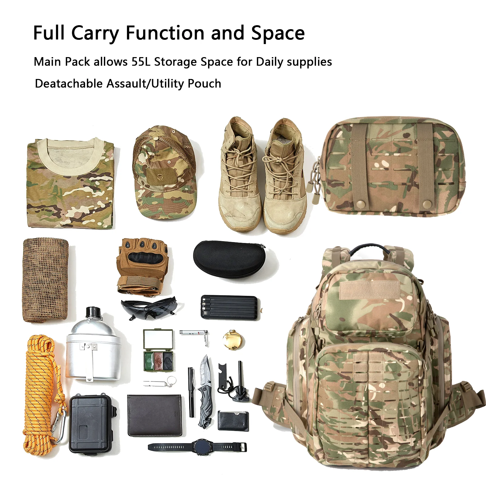 72 Hours Survival Akmax 1000D Tactical Backpack MOLLE 3L Hydration Military Rucksack for Camping/Hiking/Survival