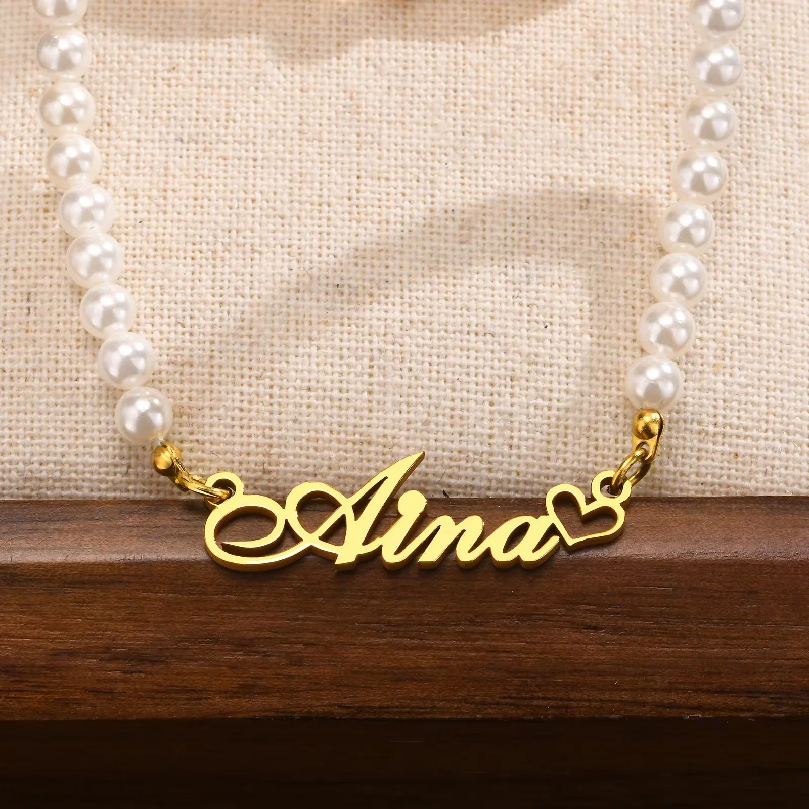 

Customized Name Imitation Pearl Necklace For Women Gold Color Personalized Necklace Stainless Steel Jewelry