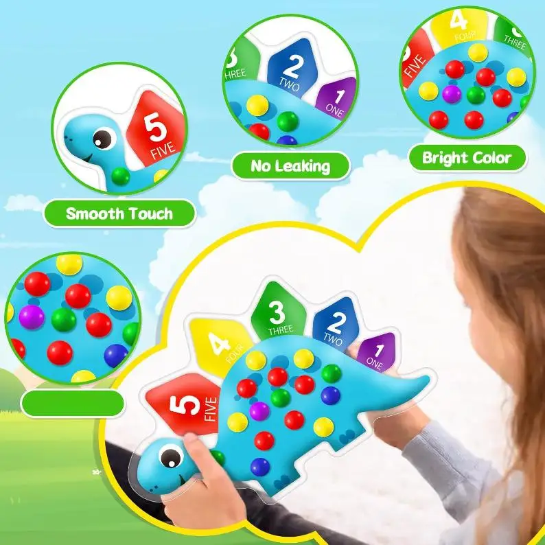 공룡 정렬 장난감 색상 인식 감각 놀이 스트레스 해소 유아를위한 교육 장난감 어린이 안전한 소재 라운드 디자인