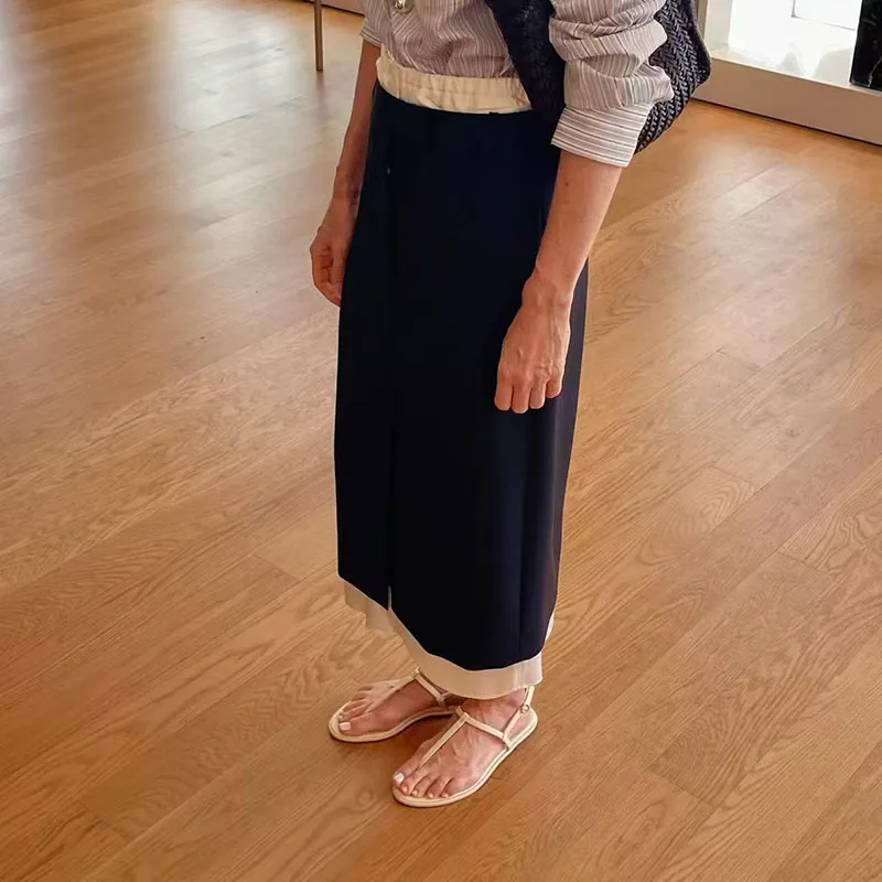 Women's Stretch-Waist Skirt, Color-Blocked Straight-Leg Skirt, Casual and Versatile Long Skirt, High-Quality Skirt, 2026, New