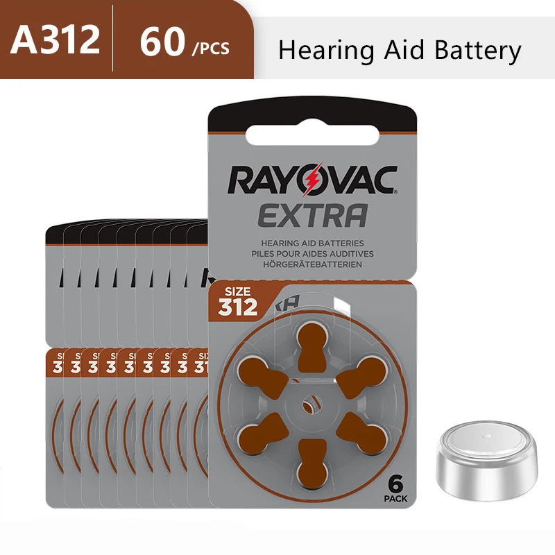 Hearing Aid Batteries A312 312A ZA312 312 PR41 RAYOVAC EXTRA 60 PCS Zinc Air Performance Hearing Aid Battery A312 Free Shipping