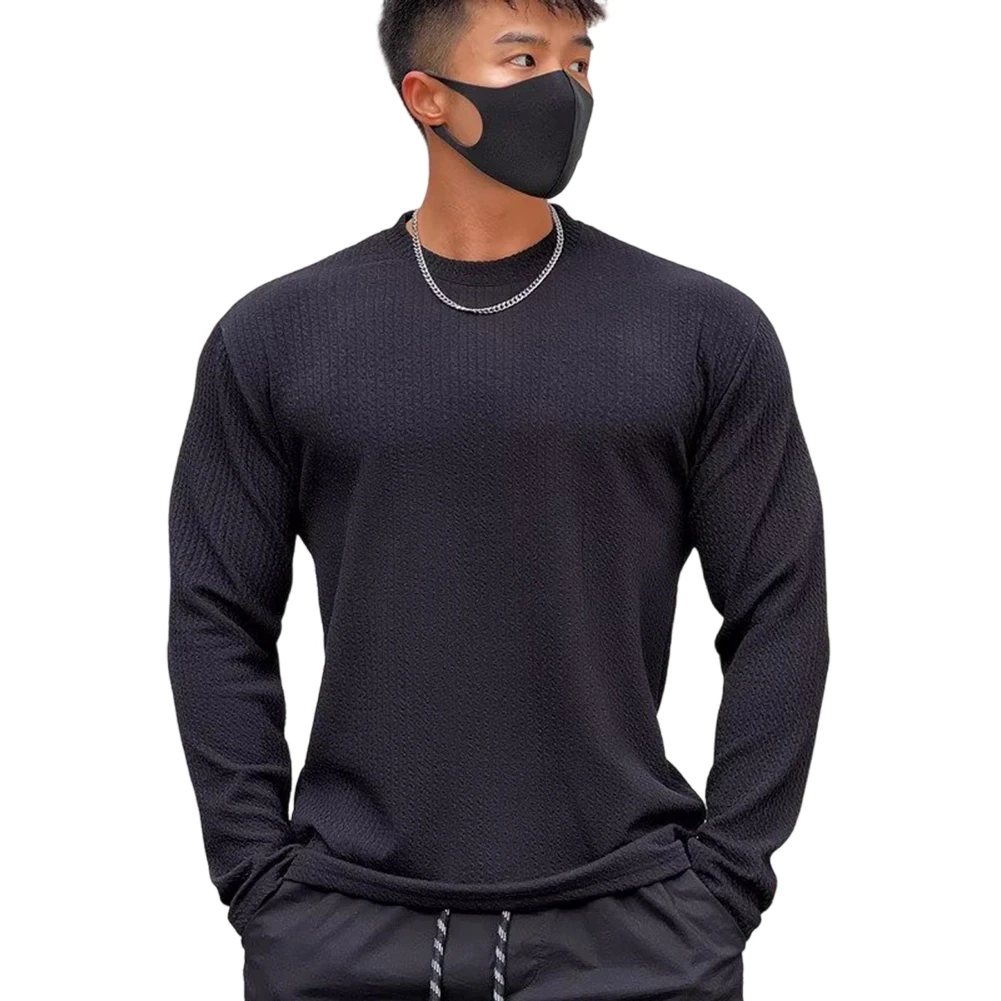 Camiseta Casual Masculina Texturizada Confortável com Corte Solto Camiseta de Fitness Camiseta Casual Top Base O-neck