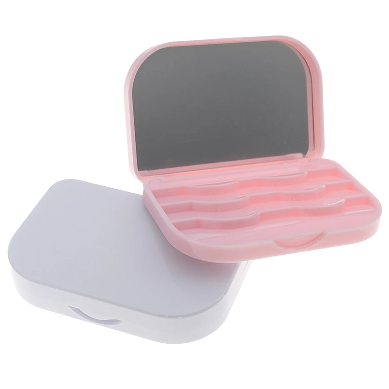 Plastic Makeup False Eyelashes Travel Lashes Holder Case Container Storage Organizer Box Makeup Cosmetic With Mirror