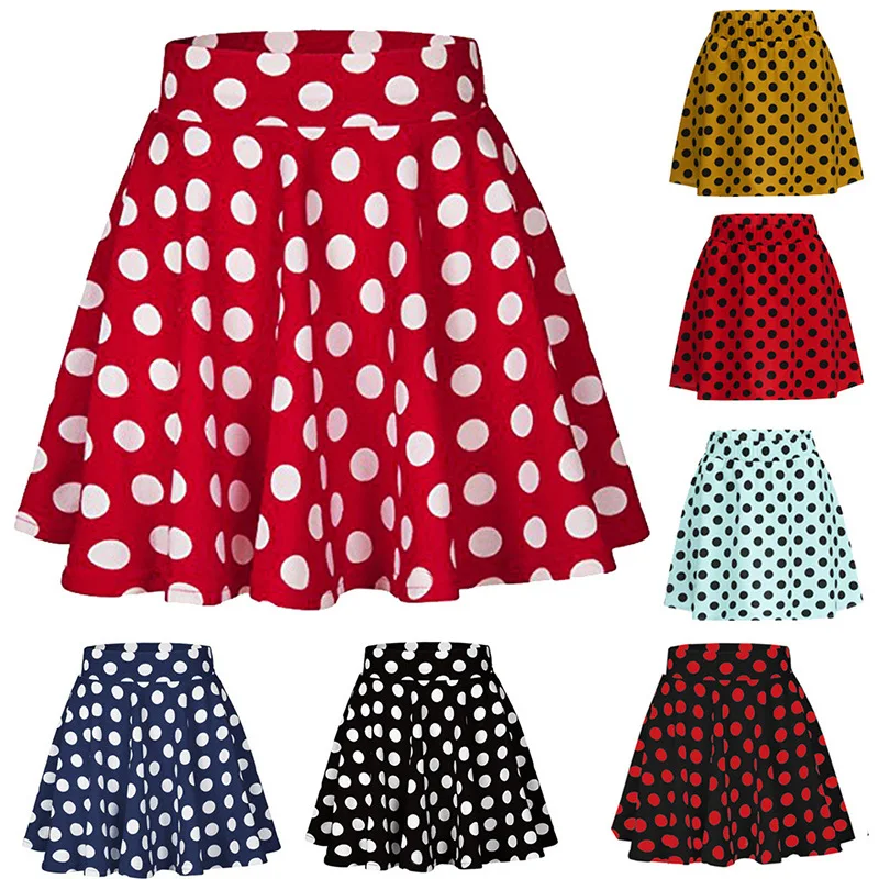 2024 Bohemian style summer new vacation casual fashion polka dot print mini large swing skirt red short skirt for women y2k