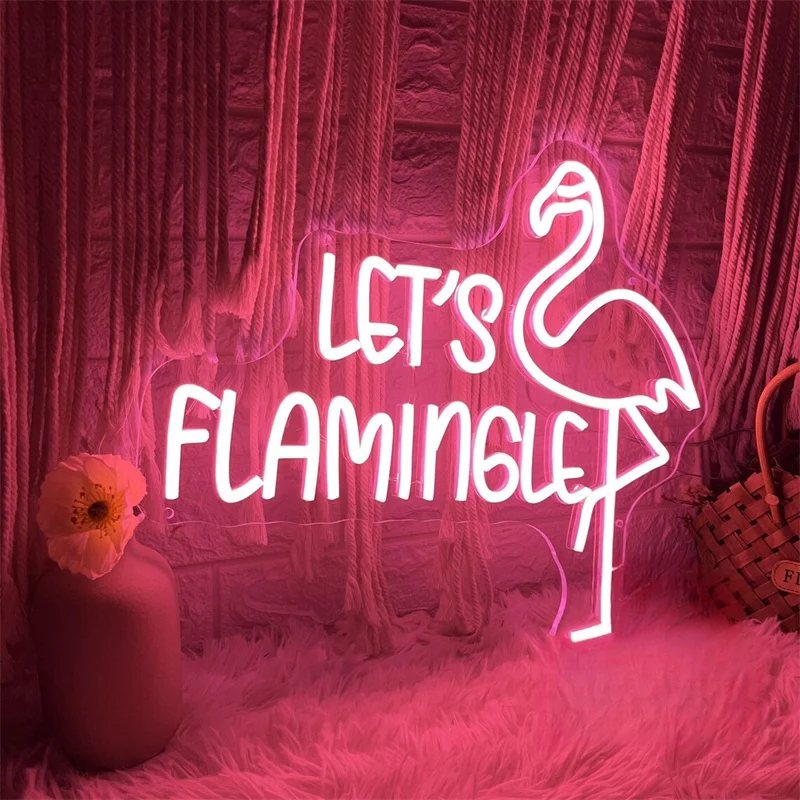 Let's Flamingle LED Neon Sign, Custom Summer Flamingo Party Neon Light Home Wall Bar Tropical Birthday Party Decor