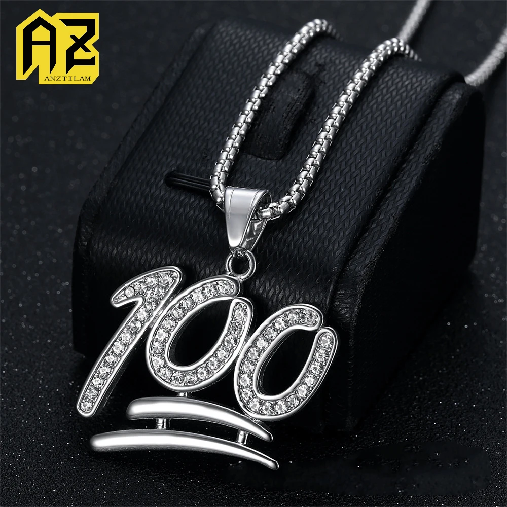 Anztilam No Fade 100 Points 316L Stainless Steel Iced Out Pendant with Long Link Chain Necklaces for Women Men Hip Hop Jewelry