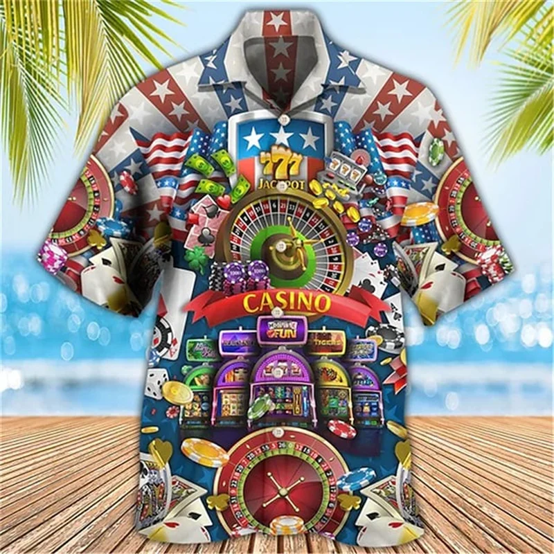 Men's 2024 Casual 3D Shirts Playing Card Printed Fun Shirts Street men's Summer Short Sleeved Clothing Men's Outdoor Clothing