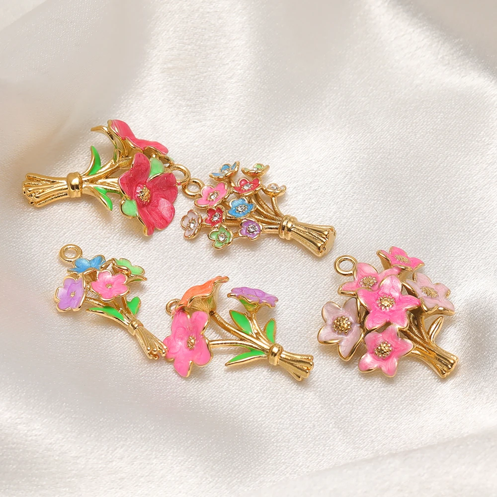 3 Stück Edelstahl-Emaille-Blumenanhänger für DIY-Schmuckherstellung: Rosen-Halskettenanhänger, Armband-Zubehör, Ohrringe für Frauen – Detail 4