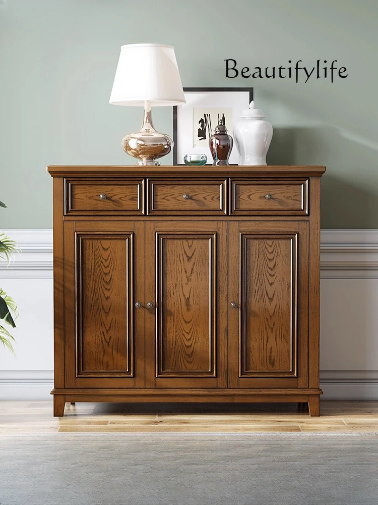 American-Style Retro Domestic Household Solid Wood Shoe Cabinet Storage Cabinet Wall Integrated Entrance Cabinet