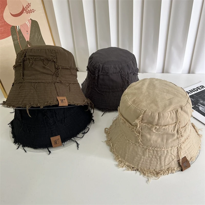 

Korean Style Double Visor Fisherman Hat - Trendy Washed Denim Sun Cap for Spring/Summer Unisex Vintage Sun Protection Bucket Hat