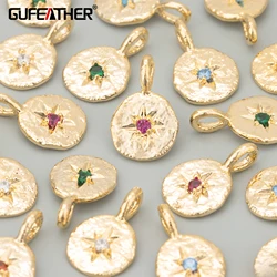GUFEATHER-Accesorios de joyería ME61, chapado en rodio de oro de 18k, cobre, sin níquel, circón, dijes, colgantes de bricolaje, fabricación de joyas, 6 uds./lote