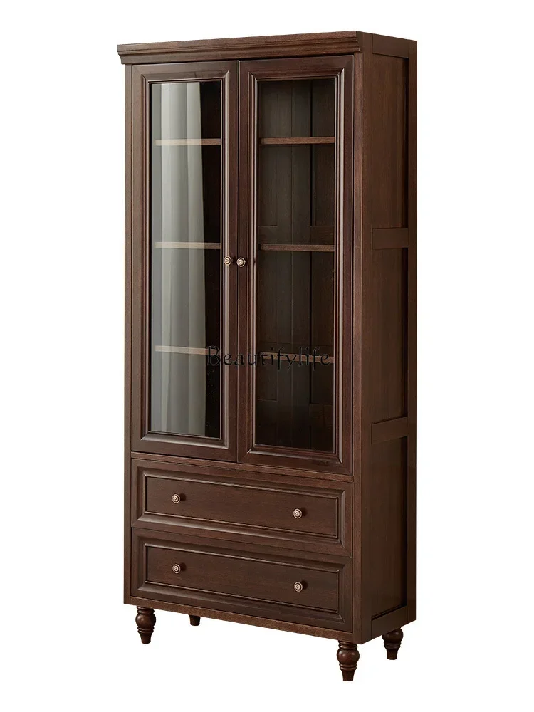 

American-style Solid Wood Two-door Bookcase with Glass Doors for Home Use Floor-standing Bookshelflx