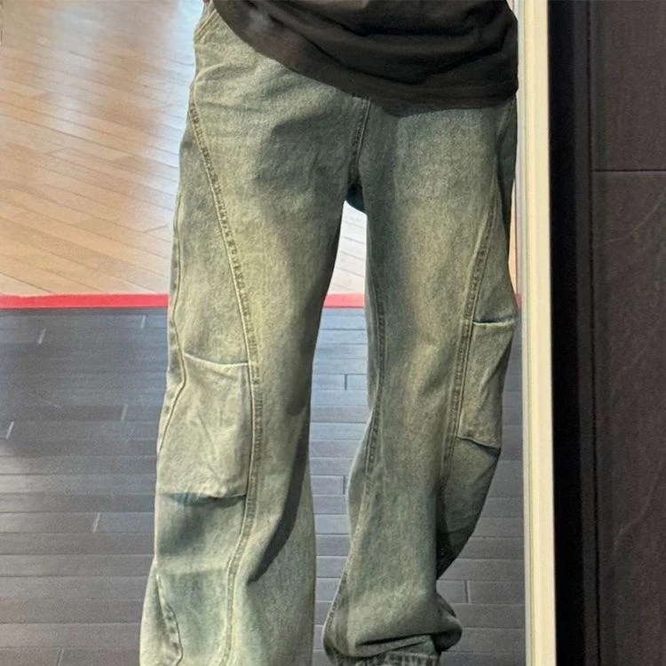 

Мужские джинсы в американском ретро-стиле с дизайном «Серп», широкие рабочие брюки, эстетичные прямые джинсы Cleanfit в трендовом стиле