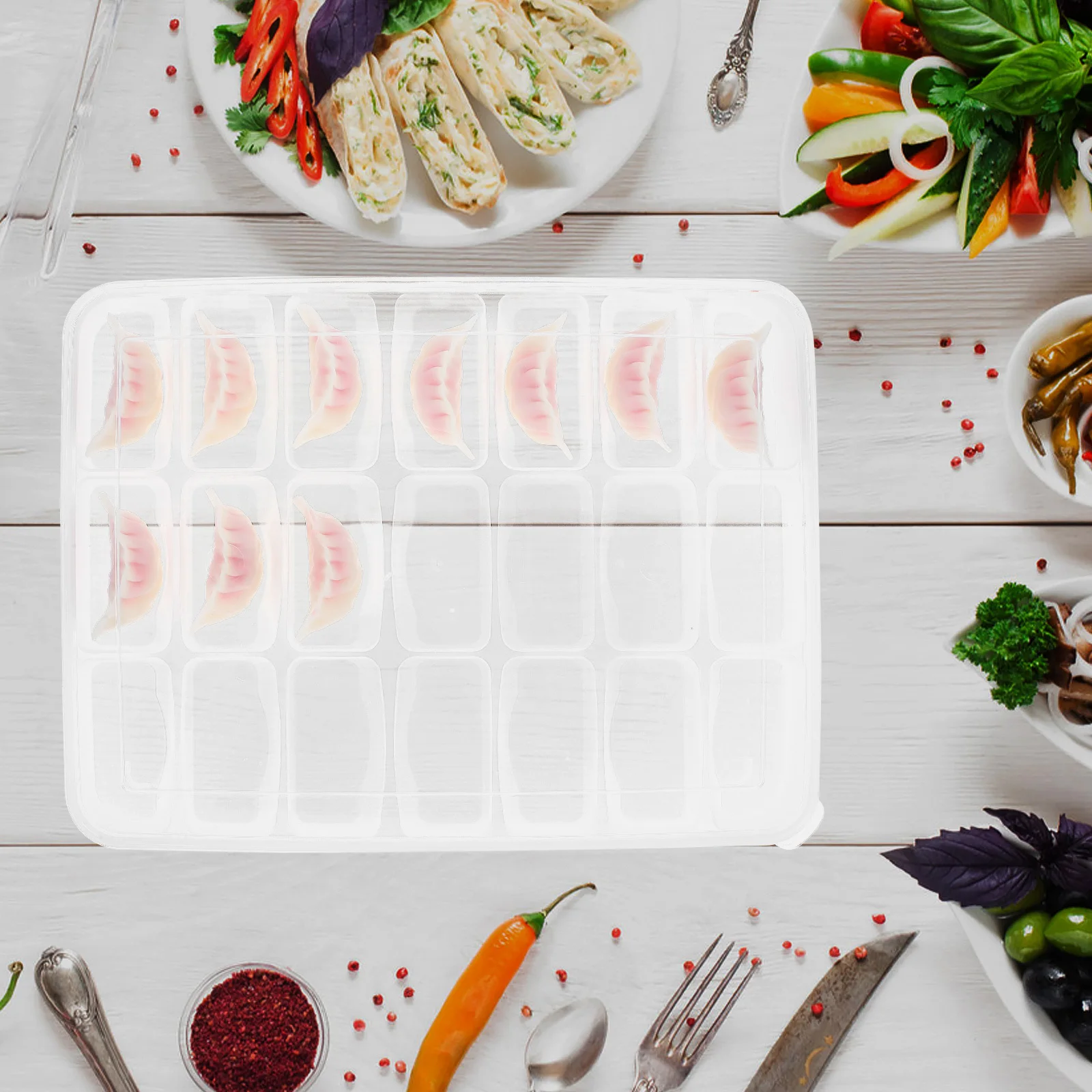 

1Pcs Dumpling Storage Box Food Grade PP 21-Grid Container Removable Lid Freezer Safe Kitchen Dumpling Organizer Case