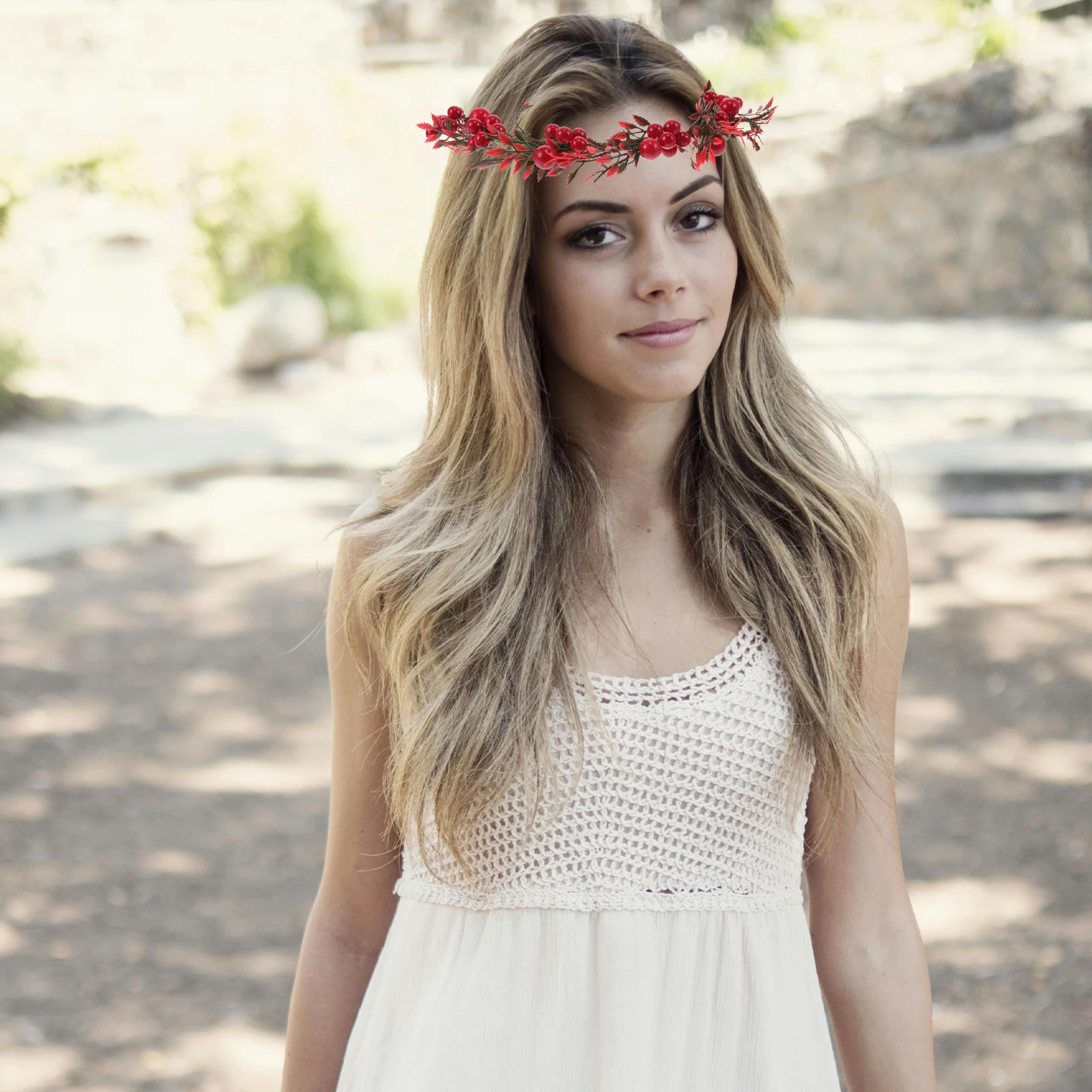 

Red Wreath Berries Festival Headband Artificial Berry Flower Stems Crown Fall Floral with The Fruit Bridal Headdress