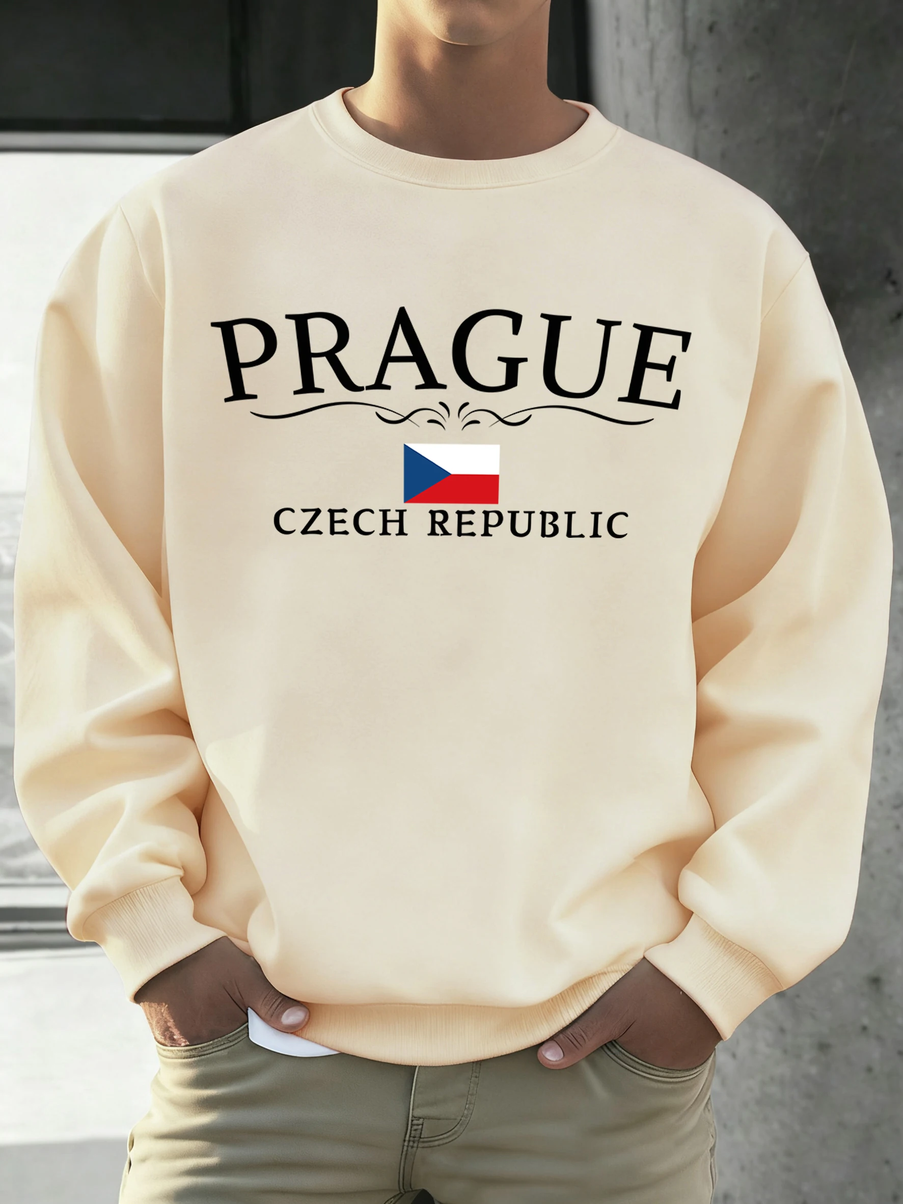 براغ جمهورية التشيك العلم البلوزات المطبوعة الذكور موضة س الرقبة الملابس الصوف الخريف البلوز للجنسين ملابس فضفاضة خمر #1