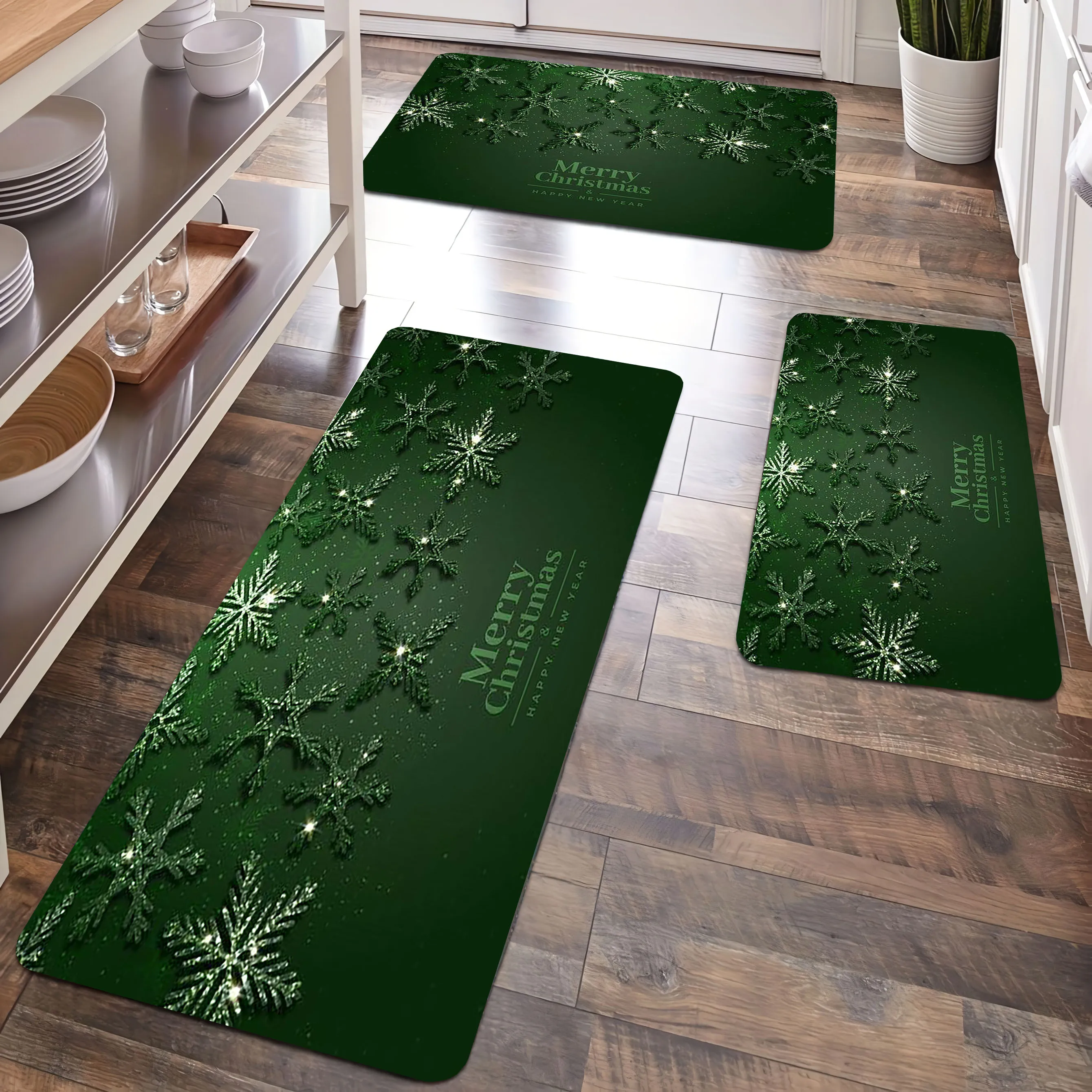 

Green Christmas Themed Bathroom Non-silp Doormat Suitable for Livingroom Entrance Decorative Accessories Pad Kitchen Bedroom Rug