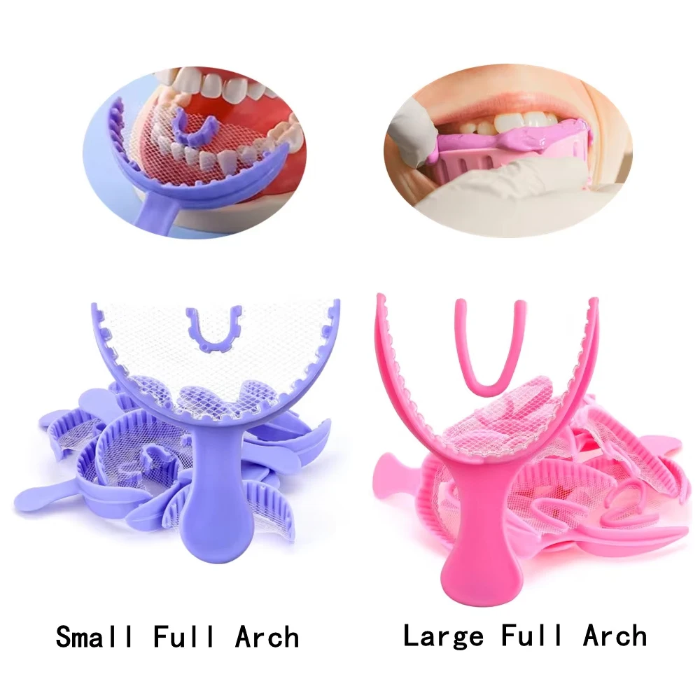 100pcs Dental Bite Impression Trays With Net Disposable Denture Tray Bite Registration Plate Intraoral Plastic Teeth Holder Tool
