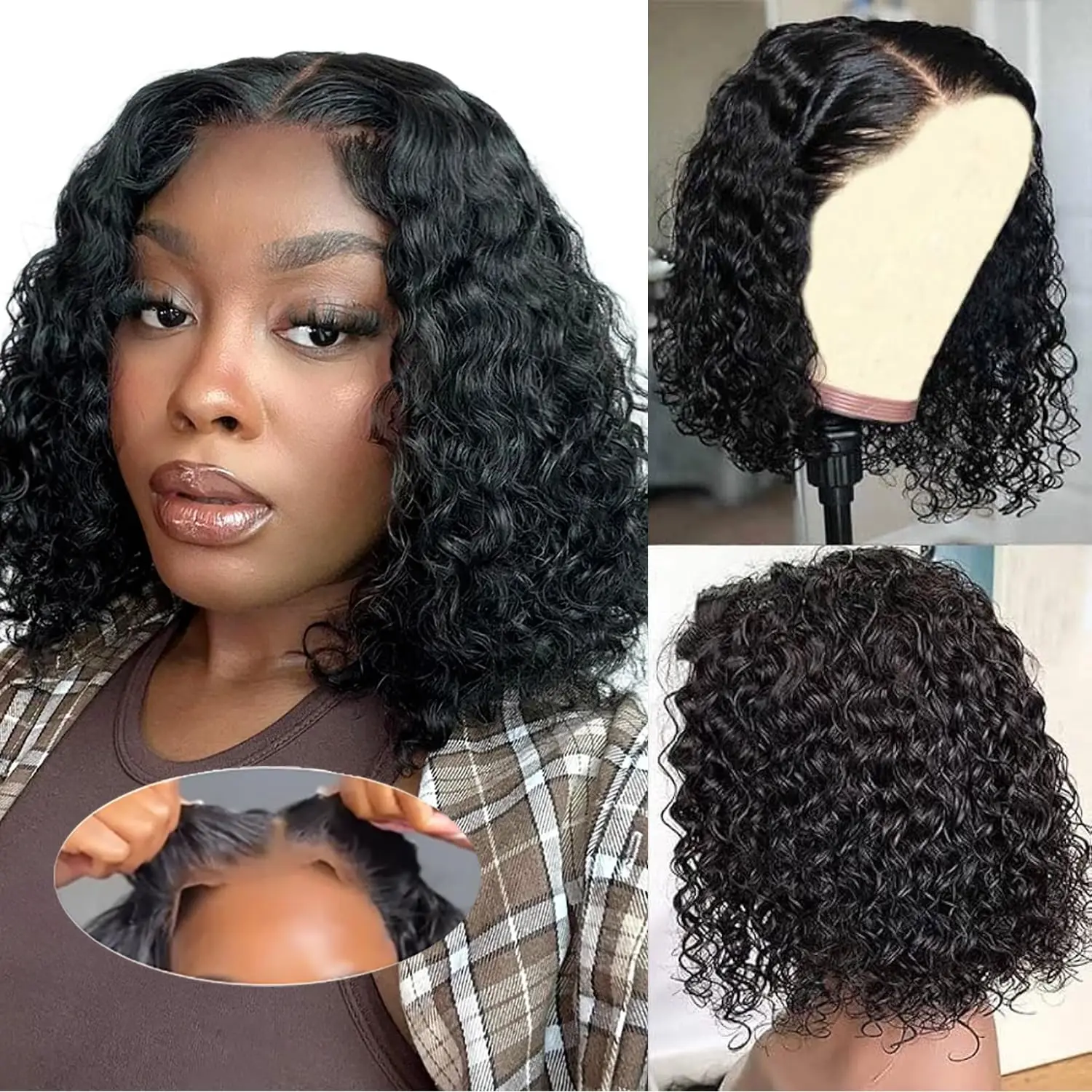 

Glueless Bob Wigs Human Hair Pre Plucked Pre Cut Deep Wave Short Curly Wear and Go Glueless 13X4 4x4 Lace Closure Human Hair Wig