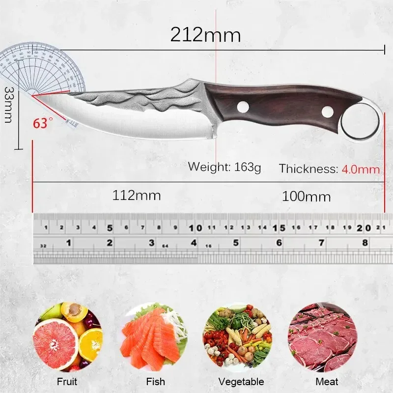 Sharp Boning Knife Stainless Steel Meat Cleaver Kitchen Knife Handmade Forged Chef\'s Knife for Household Wooden Handle Butcher