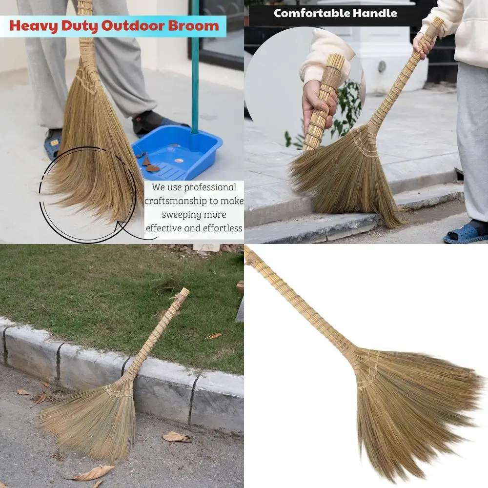 

Heavy-Duty 43.3 Natural Grass Broom for Indoor & Outdoor Floor Cleaning: Concrete, Courtyard, Garage, Patio, Home, Kitchen, Offi